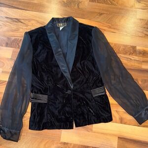R&K Evening Black Velvet Jacket Sheer Sleeve Size 14 Party Occasion vintage goth